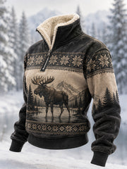 Damen Winter Elch Print Lässiges Pelz kragen Top