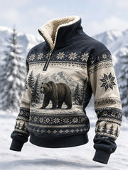 Damen Winter Schnee Bär Print Freizeit Pelzkragen Top