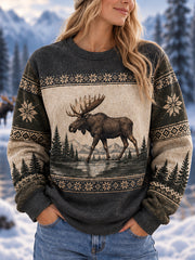 Damen Winter Elch Print Casual Sweatshirt