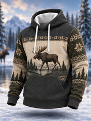 Herren Winter Elch Print Casual Hoodie