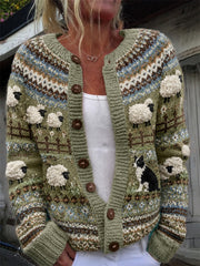 Damen Vintage Farm Border Collie & Sheep Isle Print Gemütliche Strickjacke