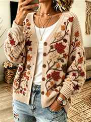 Damen herbst bäume Zweige & Blätter drucken gemütliche Strickjacke