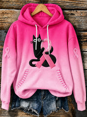 Frauen Brustkrebs schwarze Katze Hoodie