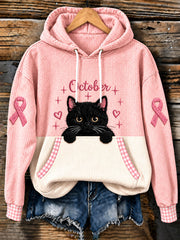Damen-Hoodie mit Brustkrebs- und schwarzer Katze