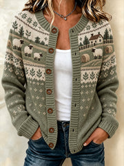 Lässige Strickjacke im Cardigan-Stil mit Damen-Muster und Schafmotiv