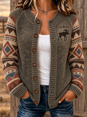 Kuscheliger Damen-Cardigan im Retro-Western-Stil mit Print