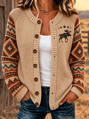Kuscheliger Damen-Cardigan im Retro-Western-Stil mit Print