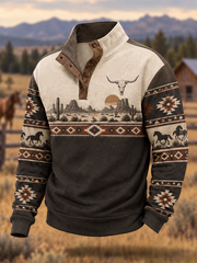 Herren-Kapuzenpullover im Westernstil mit vier Knöpfen und Print