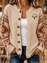 Damen-Strickjacke im Westernmuster-Druck, cardiganartig geschnitten