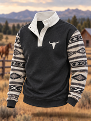 Herren-Kapuzenpullover im Westernstil mit vier Knöpfen und Print