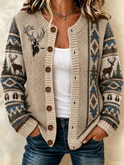 Damen-Strickjacke im Westernmuster-Druck, cardiganartig geschnitten