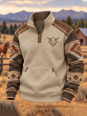 Herren-Kapuzenpullover im Westernstil mit Druck und Reißverschluss