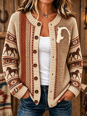Damen-Strickjacke im Westernmuster-Druck, cardiganartig geschnitten