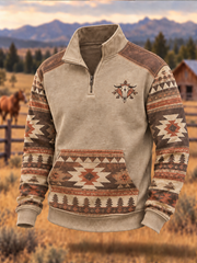 Herren-Kapuzenpullover im Westernstil mit Druck und Reißverschluss