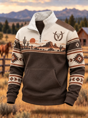 Herren-Kapuzenpullover im Westernstil mit Druck und Reißverschluss
