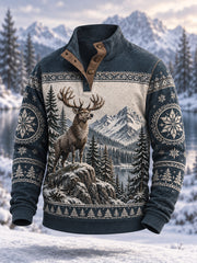 Männer nordische Waldtiere mit vier Knöpfen Hoodie
