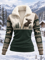 Frauen Winter Elch Print Casual Verbund Fleece Hoodie