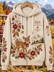 Damen Erntefest Print V-Ausschnitt Kapuzen-Sweatshirt Jacke