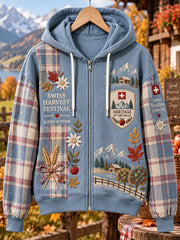 Damen-Harvest-Festival-Print-Kapuzen-Sweatshirt mit V-Ausschnitt und Jacke