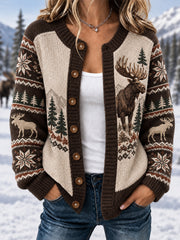 Damen-Winter-Strickjacke mit Elchmuster, lässig