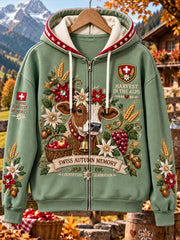 Damen-Harvest-Festival-Print-Kapuzen-Sweatshirt mit V-Ausschnitt und Jacke