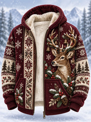 Herren-Kapuzenjacke mit Fleecefutter und nordischen Waldtiermotiven