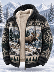 Herren-Kapuzenjacke mit Fleecefutter und nordischen Waldtiermotiven