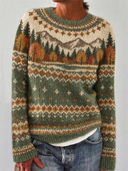 Damenpullover mit Herbstlandschafts-Muster, langärmelig, für Freizeit und Alltag