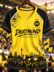 Damen Dortmund V-Ausschnitt schulter frei kurz ärmel iges T-Shirt