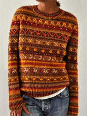 Damen Boho Herbst inspirierte Isle Muster Print Rundhals pullover