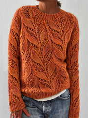 Damen Herbst blätter inspirierter Muster druck Pullover mit Rundhals ausschnitt