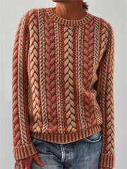 Damen Vintage Herbst Weizen inspirierte Muster Print Rundhals pullover