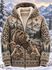 Herren-Kapuzenjacke mit Fleecefutter und nordischen Waldtiermotiven