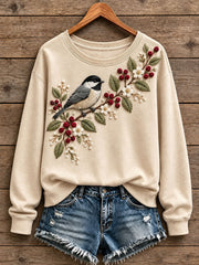 Damen-Sweatshirt mit Blumen- und Vogelmotiv