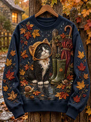Weibliches Herbst-Kapuzenpullover mit niedlicher Katzen-Optik, reguläre Passform