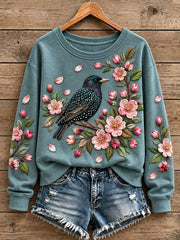 Damen-Sweatshirt mit Blumen- und Vogelmotiv
