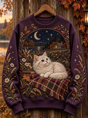 Weibliches Herbst-Kapuzenpullover mit niedlicher Katzen-Optik, reguläre Passform