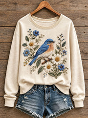 Damen-Sweatshirt mit Blumen- und Vogelmotiv