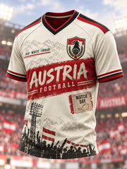 Herren-T-Shirt im österreichischen Fußballstil mit V-Ausschnitt