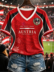 Frauen-T-Shirt mit kurzen Ärmeln im österreichischen Fußballstil