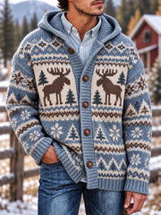 Herren Vintage Vintage Elch-Isle-Print Kapuzen strickjacke