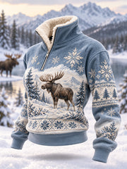 Damen Winter Elch Print Casual Plüsch Reiß verschluss Pullover