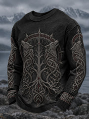 Herren-Viking-Print-Waffel-Longsleeve-T-Shirt