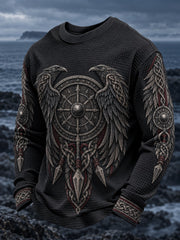 Herren-Viking-Print-Waffel-Longsleeve-T-Shirt