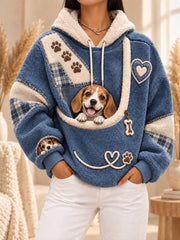 Damen-Hoodie mit lustigen Tiermotiven und Tasche für Hunde und Katzen – Hundehoodie