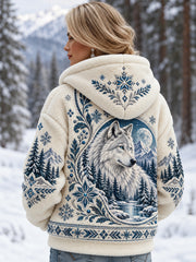 Frauen nordische Waldtiere Flanell Hoodie