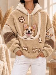 Damen-Hoodie mit lustigen Tiermotiven und Tasche für Hunde und Katzen – Hundehoodie