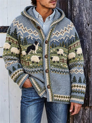 Herren Vintage Border Collie & Schaf Landschaft Isle Print Gemütliche Kapuzen strickjacke