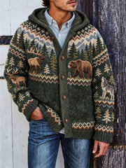 Herren Vintage Wald Tiere & Landschaft Isle Print Gemütliche Kapuzen strickjacke
