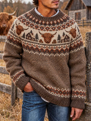 Herren Highland Kuh Muster lässig Imitation Pullover